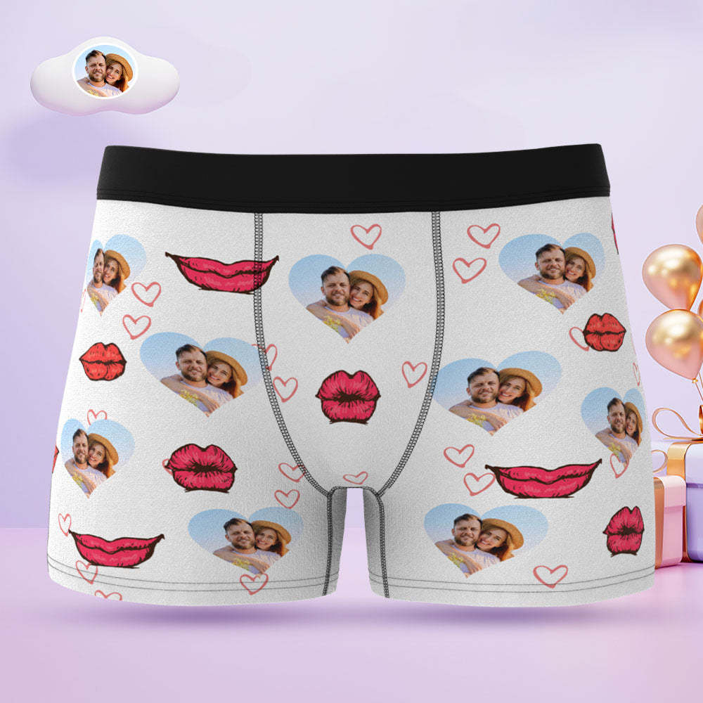 Custom Face Men's Boxers Briefs Personalised Men's Funny Shorts With Photo Heart Lip