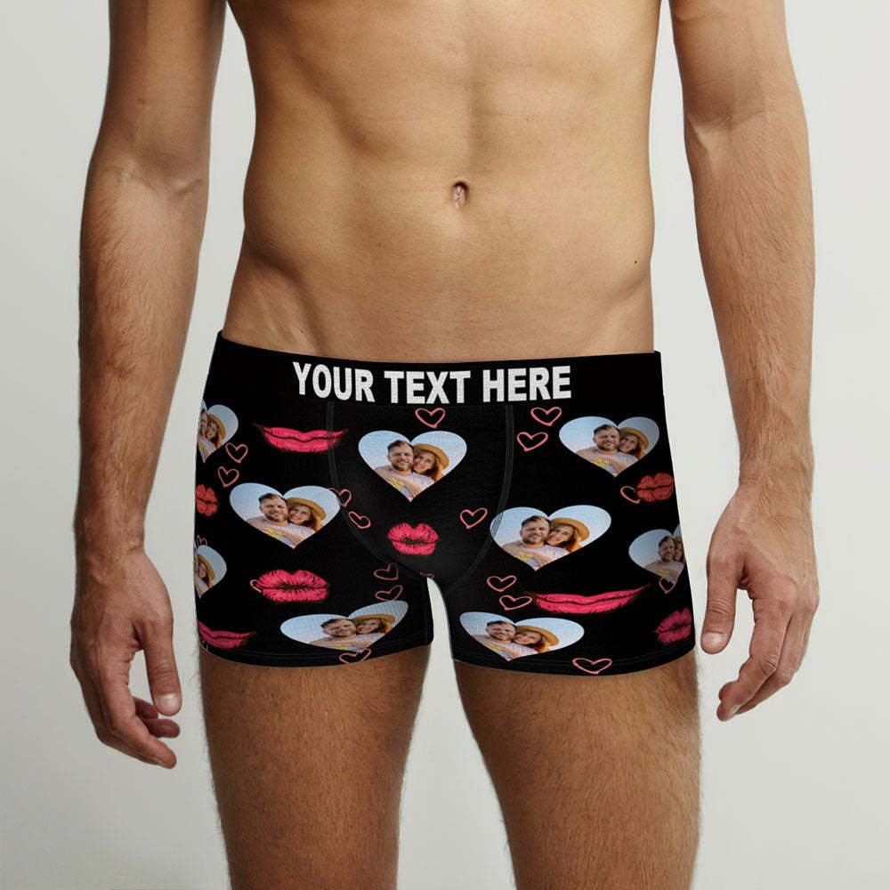 Custom Face Men's Boxers Briefs Personalised Men's Funny Shorts With Photo Heart Lip