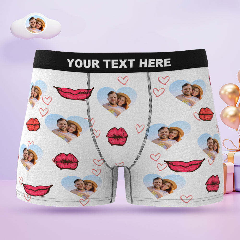Custom Face Men's Boxers Briefs Personalised Men's Funny Shorts With Photo Heart Lip