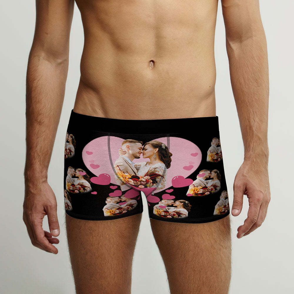 Custom Face Men's Boxers Briefs Personalised Men's Funny Shorts With Heart-shaped Couple Photos