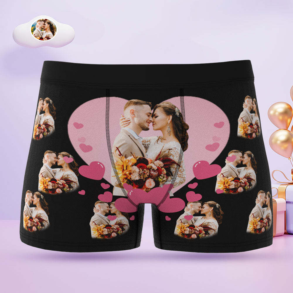 Custom Face Men's Boxers Briefs Personalised Men's Funny Shorts With Heart-shaped Couple Photos