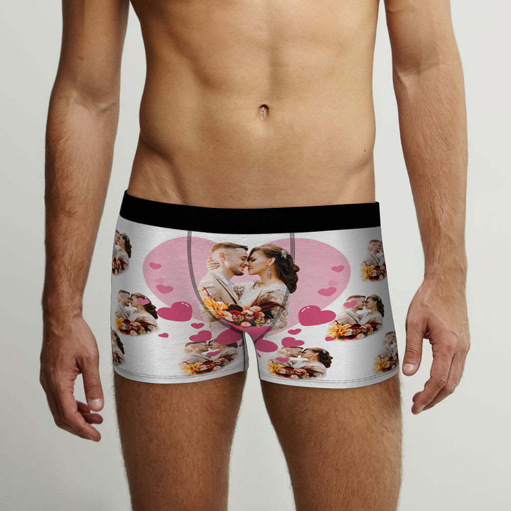 Custom Face Men's Boxers Briefs Personalised Men's Funny Shorts With Heart-shaped Couple Photos