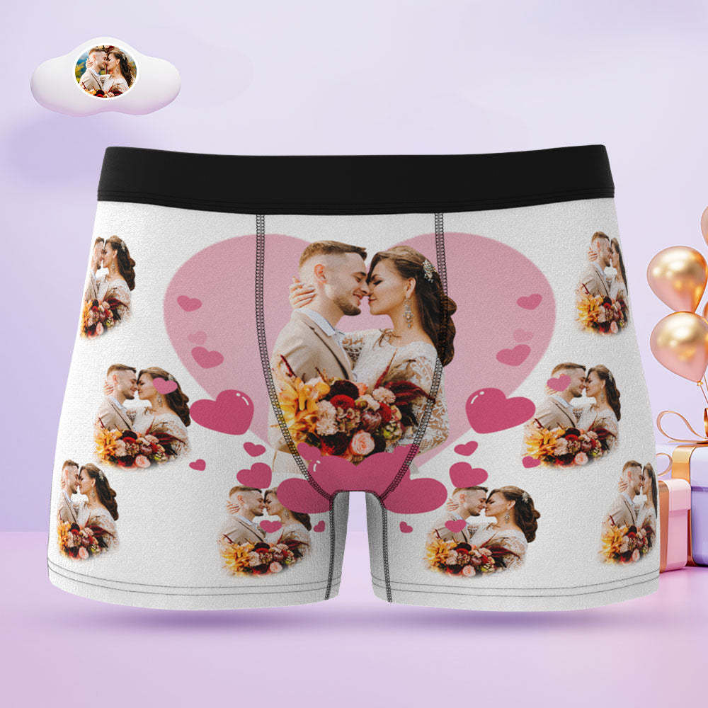 Custom Face Men's Boxers Briefs Personalised Men's Funny Shorts With Heart-shaped Couple Photos