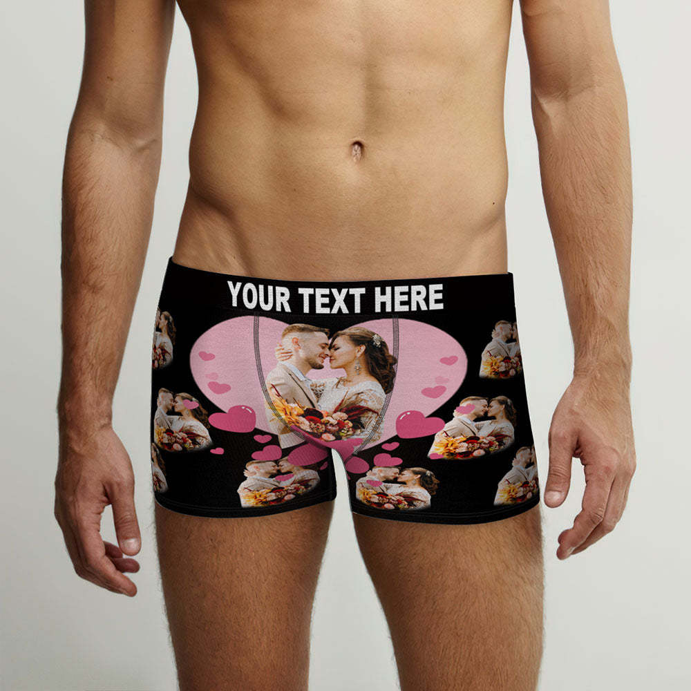 Custom Face Men's Boxers Briefs Personalised Men's Funny Shorts With Heart-shaped Couple Photos