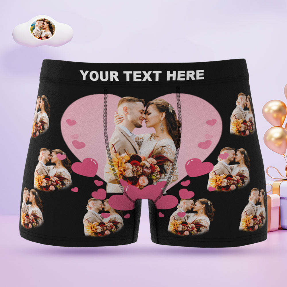 Custom Face Men's Boxers Briefs Personalised Men's Funny Shorts With Heart-shaped Couple Photos