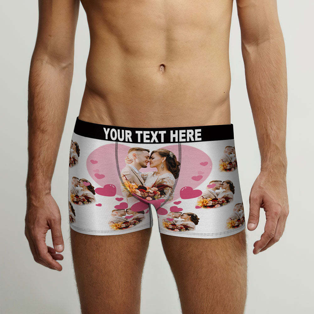 Custom Face Men's Boxers Briefs Personalised Men's Funny Shorts With Heart-shaped Couple Photos