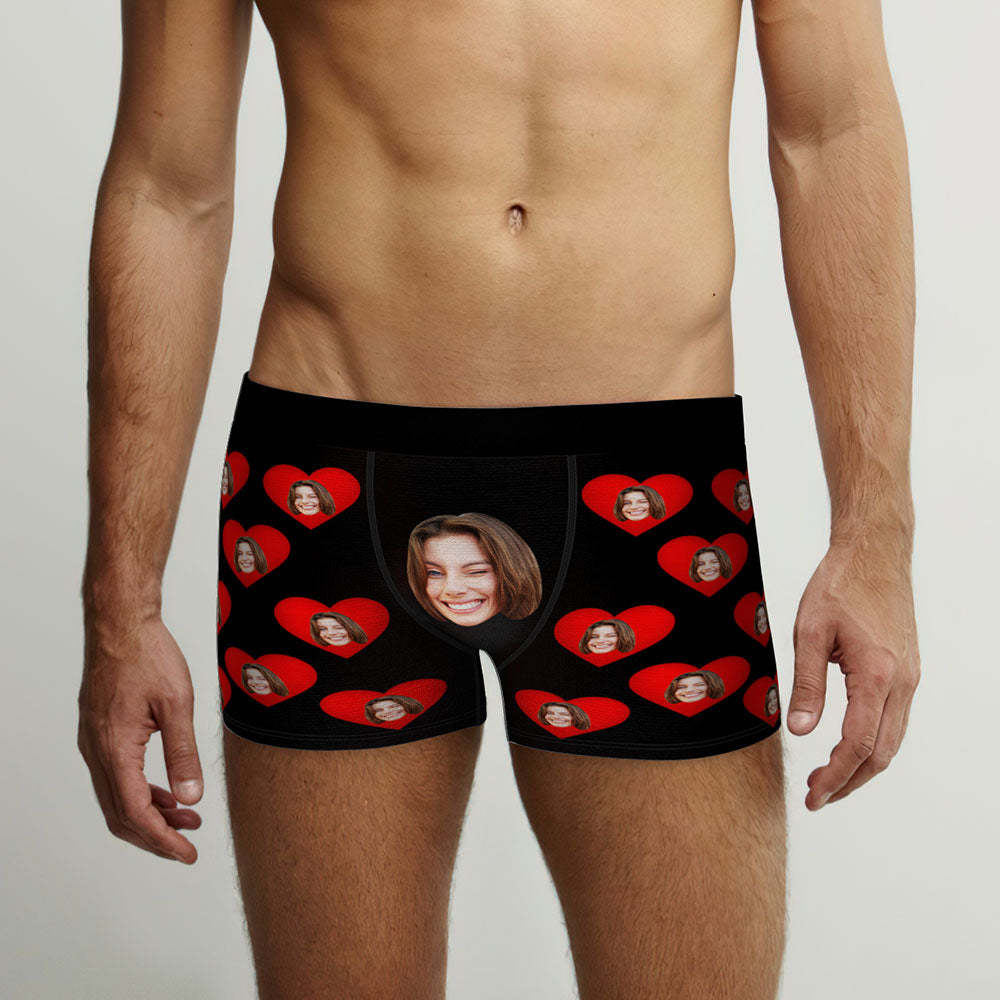 Custom Face Men's Boxers Briefs Personalised Men's Funny Shorts With Photos Red Heart