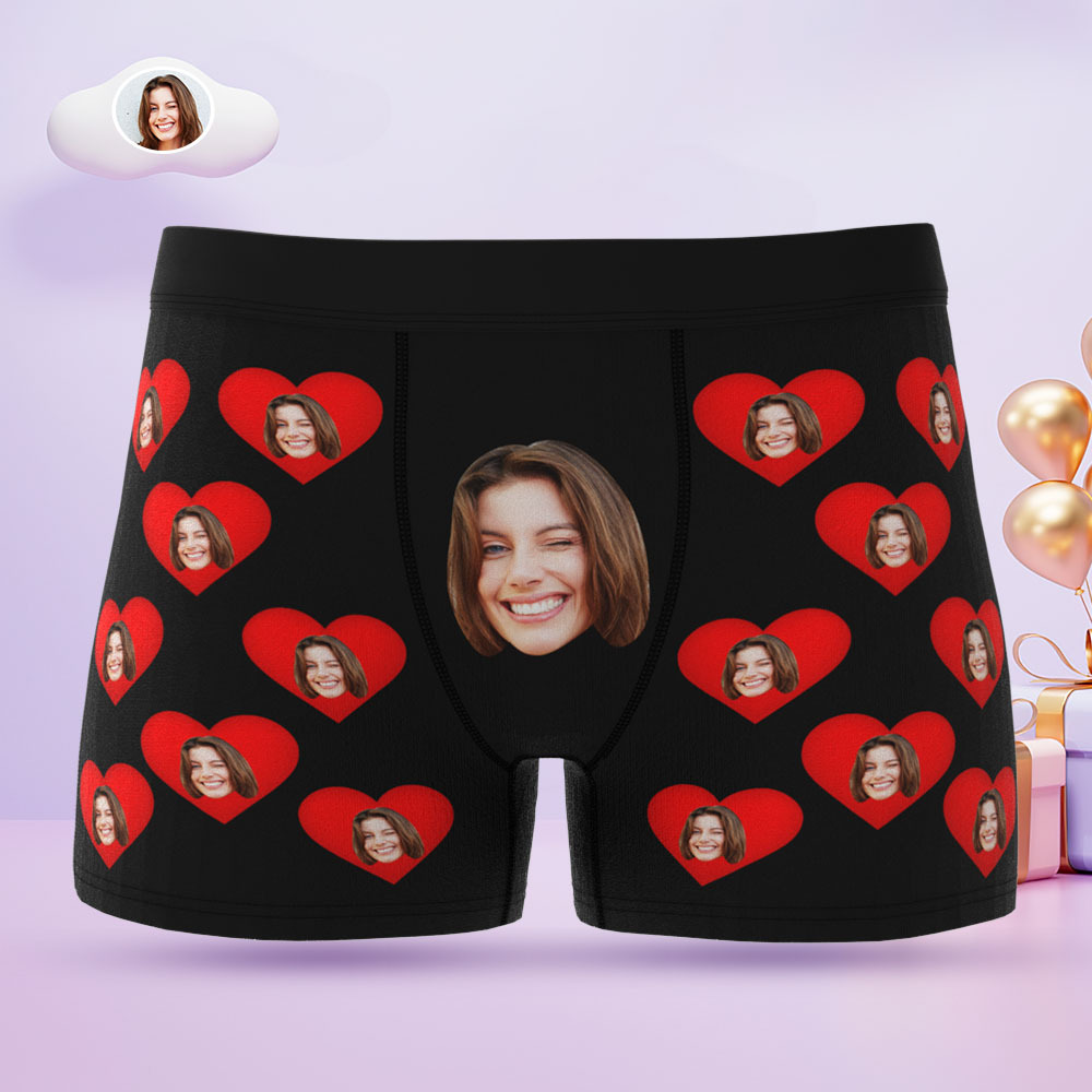 Custom Face Men's Boxers Briefs Personalised Men's Funny Shorts With Photos Red Heart
