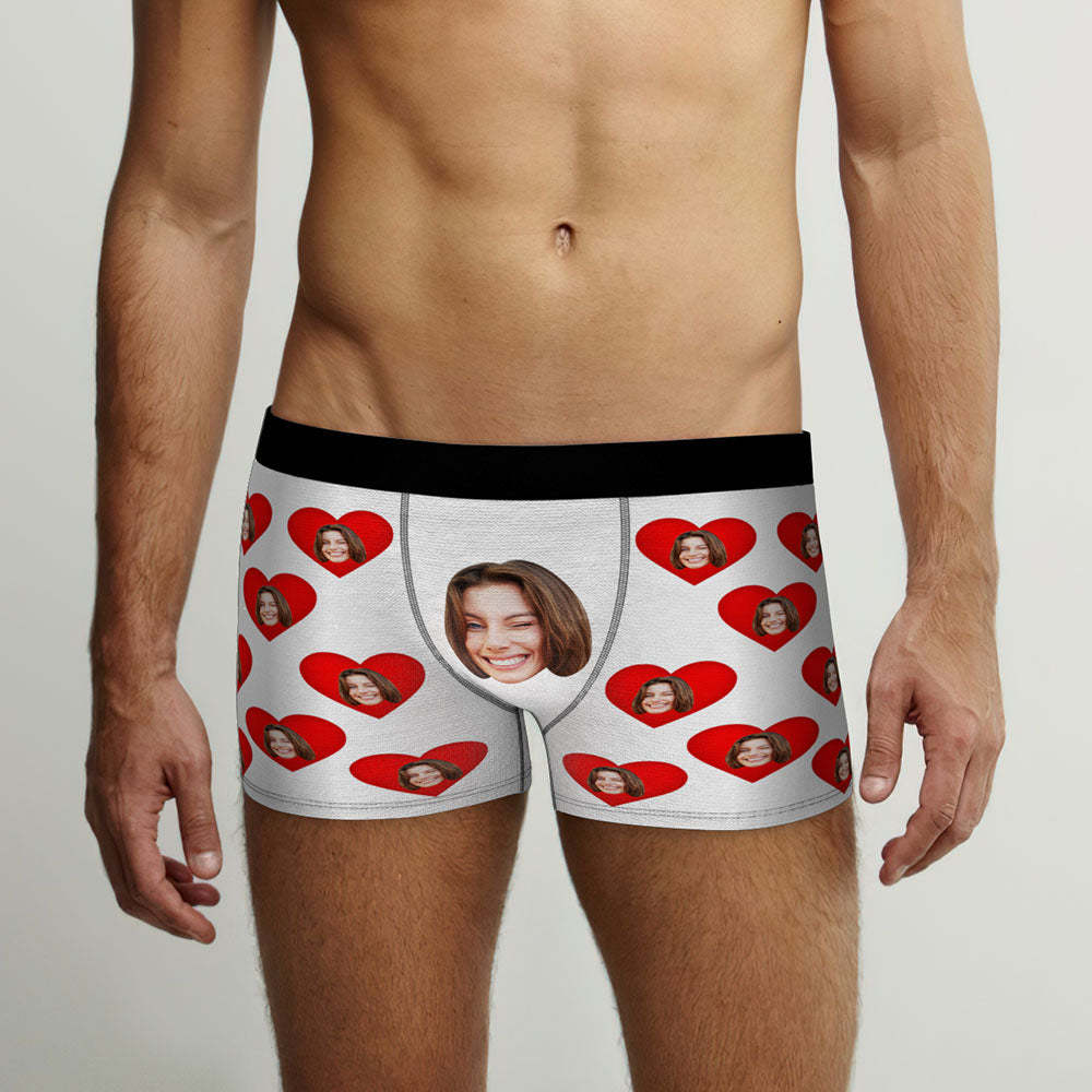 Custom Face Men's Boxers Briefs Personalised Men's Funny Shorts With Photos Red Heart
