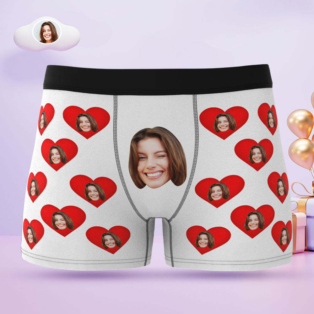 Custom Face Men's Boxers Briefs Personalised Men's Funny Shorts With Photos Red Heart