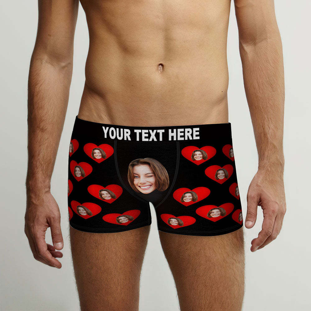 Custom Face Men's Boxers Briefs Personalised Men's Funny Shorts With Photos Red Heart