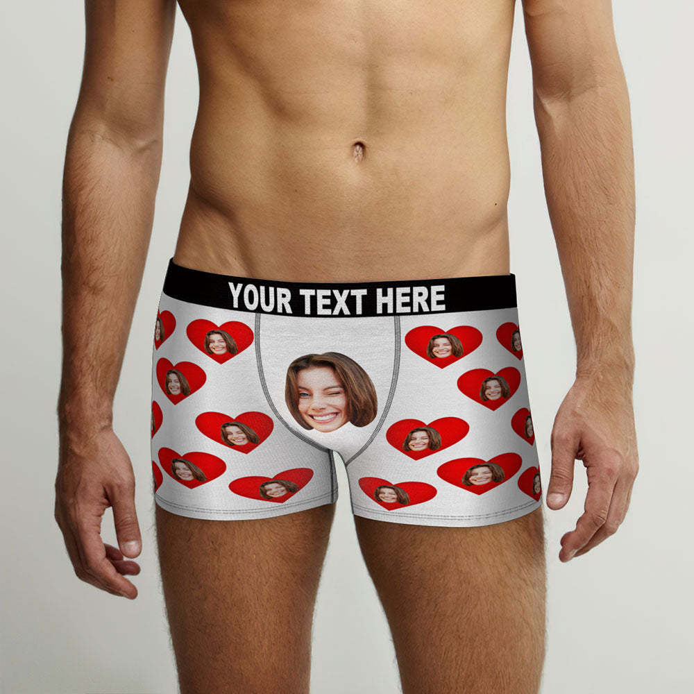 Custom Face Men's Boxers Briefs Personalised Men's Funny Shorts With Photos Red Heart