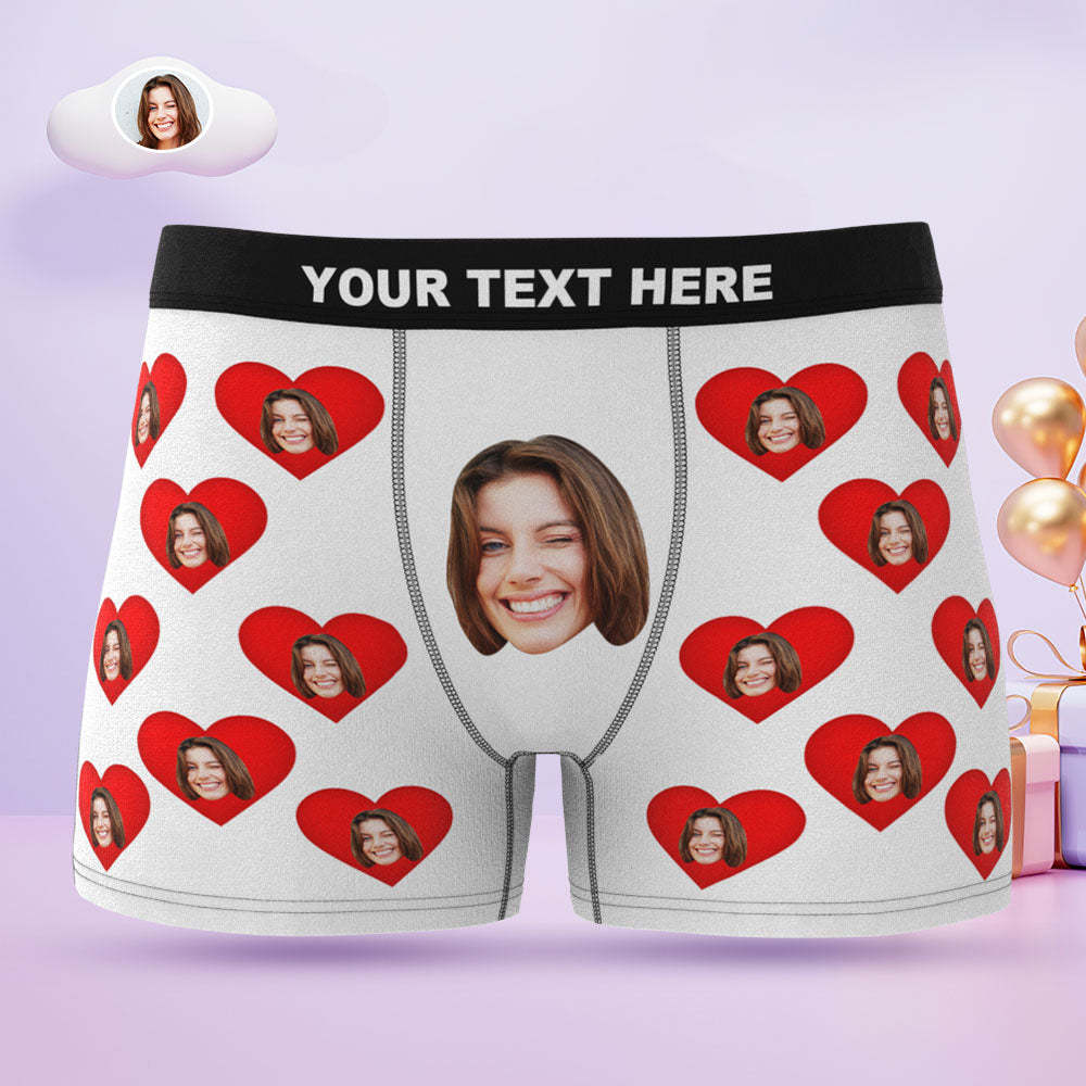 Custom Face Men's Boxers Briefs Personalised Men's Funny Shorts With Photos Red Heart