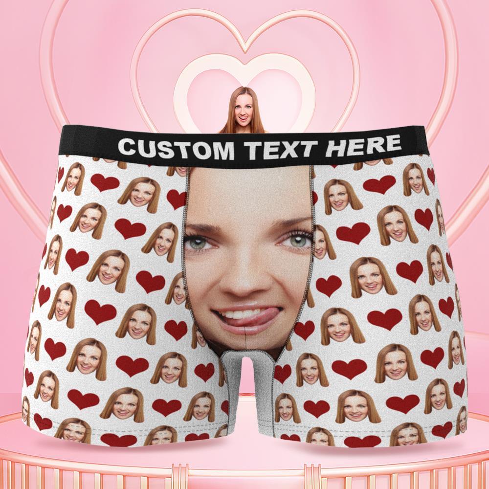 Valentine's Day Gifts Custom Face on Boxer Shorts Personalised Photo Pants with Love Heart