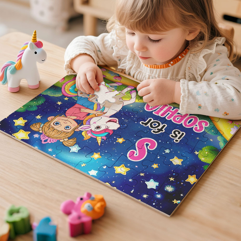 Personalized Jigsaw Puzzle Gift for Grandkid & Kids Custom Name with Multiple Unicorn & Dinosaur Style Back to School Gift for Kids & Grandson - makephotopuzzleuk