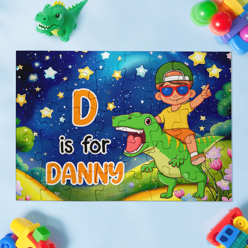 Personalized Jigsaw Puzzle Gift for Grandkid & Kids Custom Name with Multiple Unicorn & Dinosaur Style Back to School Gift for Kids & Grandson - makephotopuzzleuk