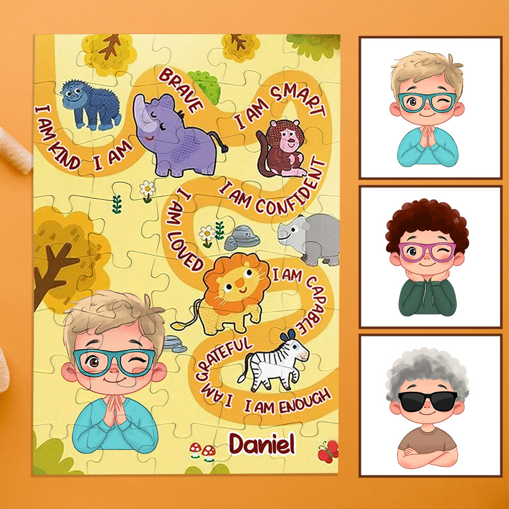 Personalized Puzzle Gift For Children Custom Name Affirmation I Am Puzzle with 5 Background Style Back to School Gift for Kids & Grandson - makephotopuzzleuk