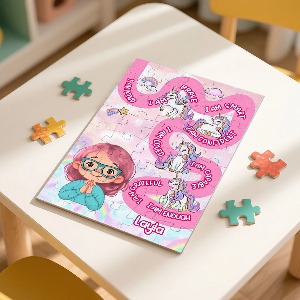 Personalized Puzzle Gift For Children Custom Name Affirmation I Am Puzzle with 5 Background Style Back to School Gift for Kids & Grandson - makephotopuzzleuk