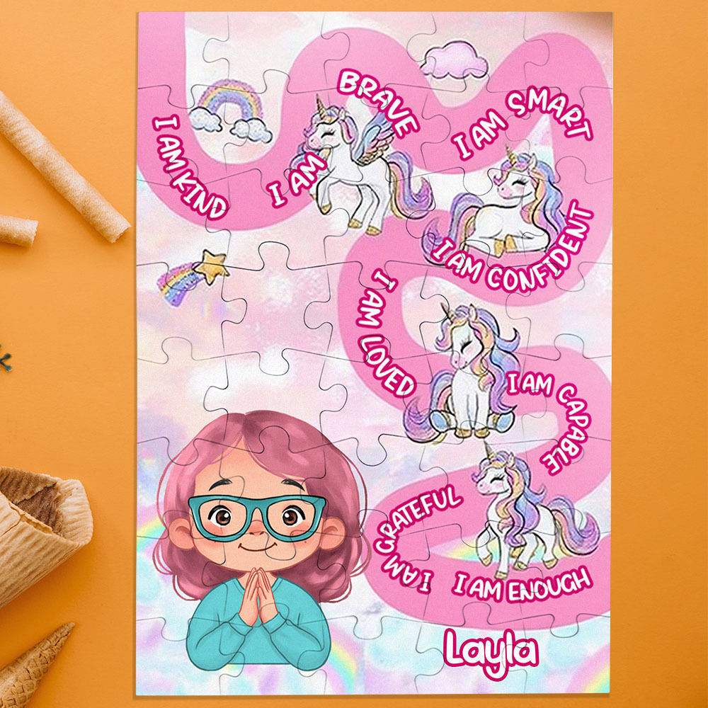 Personalized Puzzle Gift For Children Custom Name Affirmation I Am Puzzle with 5 Background Style Back to School Gift for Kids & Grandson - makephotopuzzleuk