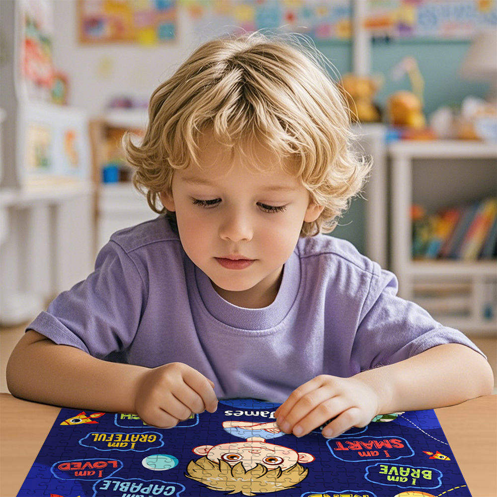 Kids Custom Jigsaw Puzzle | Self-affirmation "I Am Smart" with Name for Boys & Girls | Girls in Rainbow & Boys in Rocket and Universe Design - makephotopuzzleuk