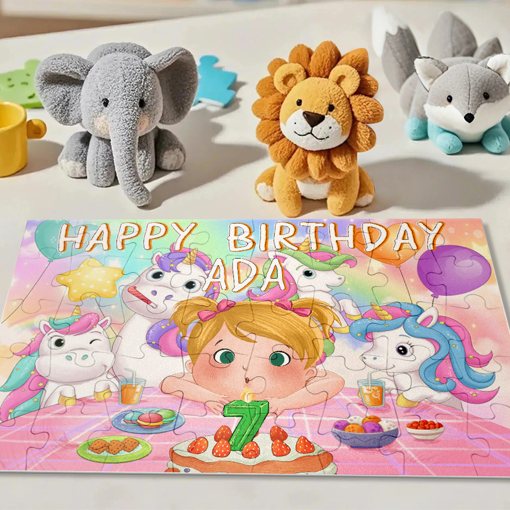 Custom Birthday Jigsaw Puzzle for Kids | Personalized Name & Age Gift with Cute Cartoon Design - makephotopuzzleuk