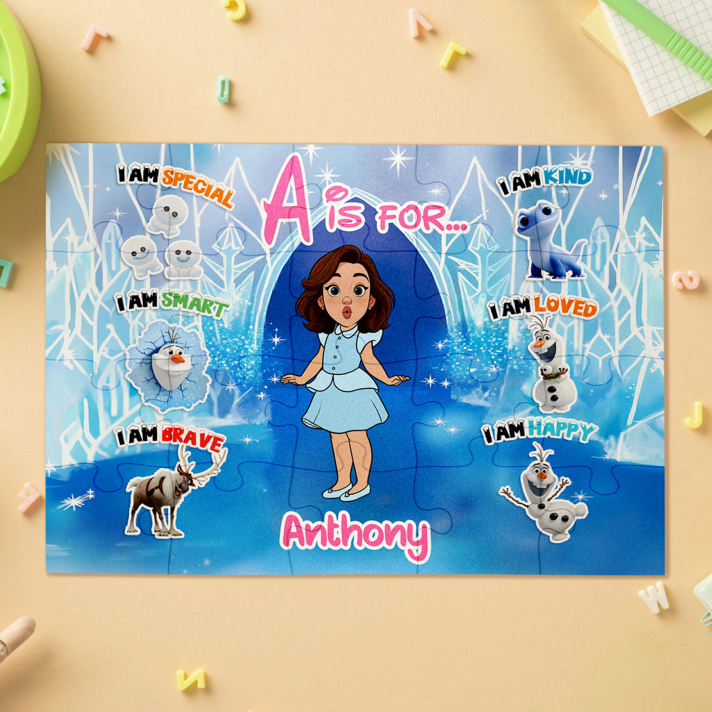 Personalized Cartoon Kids Puzzle Custom Face, Outfit, Background & Name | Fun Learning Gift for Children - makephotopuzzleuk