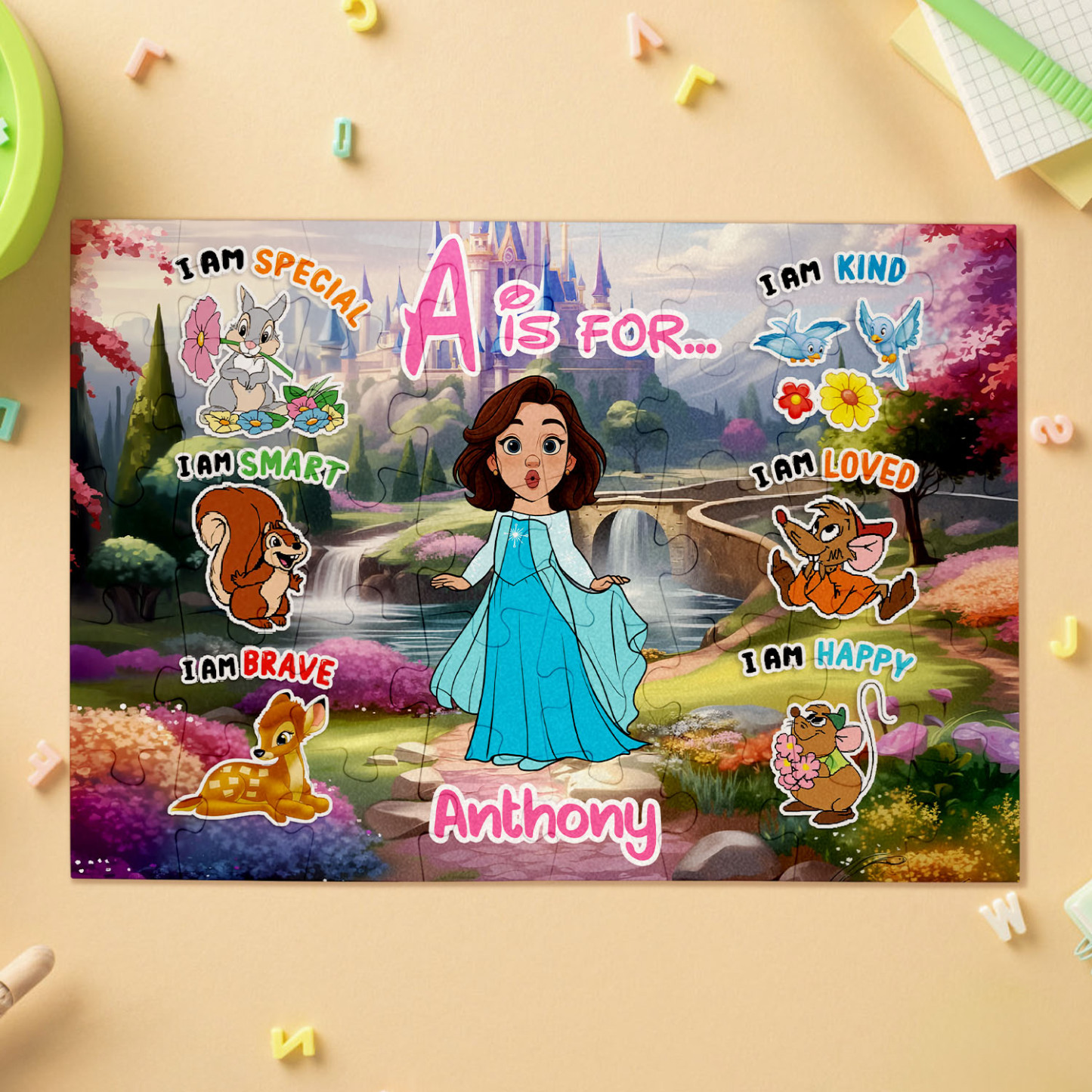 Personalized Cartoon Kids Puzzle Custom Face, Outfit, Background & Name | Fun Learning Gift for Children - makephotopuzzleuk