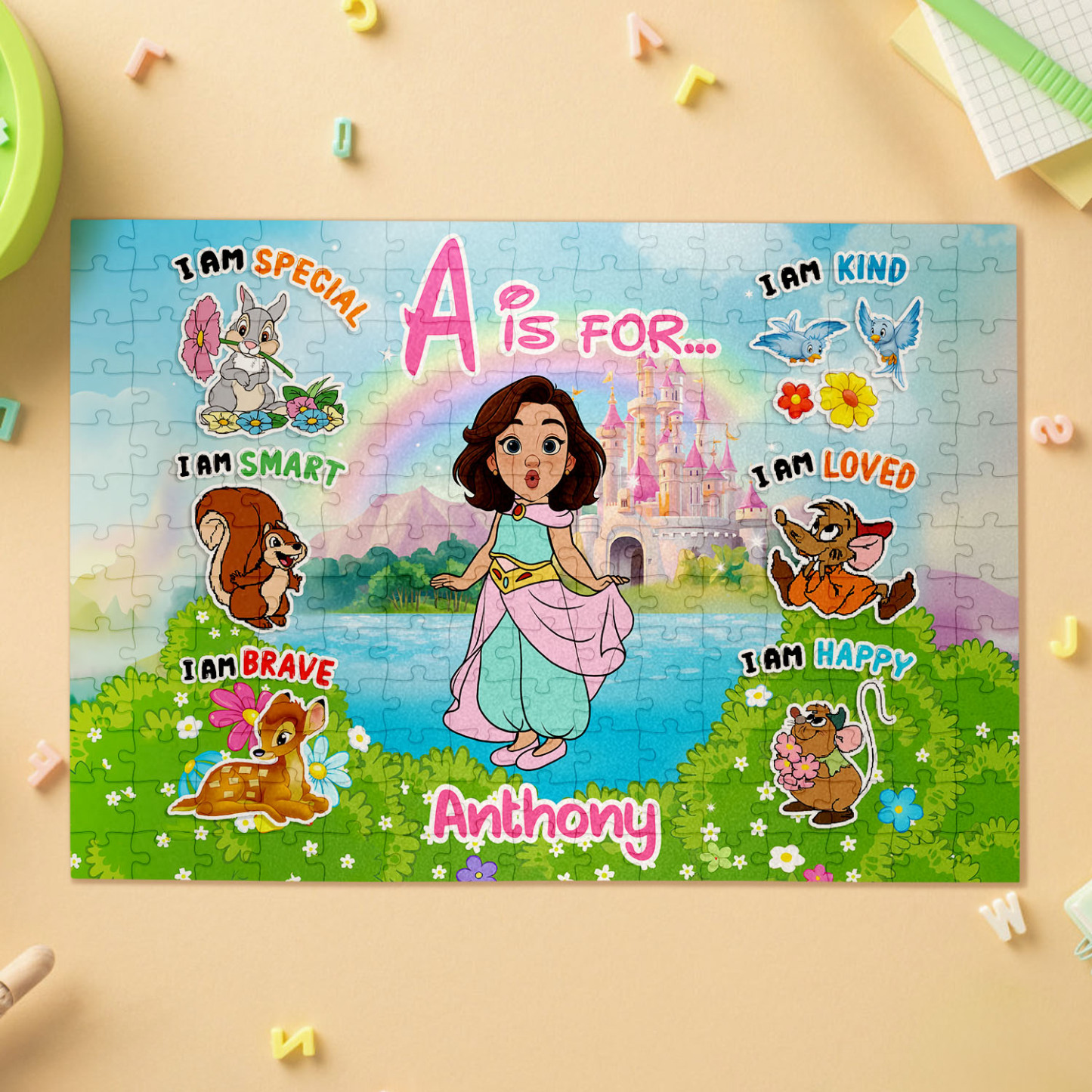 Personalized Cartoon Kids Puzzle Custom Face, Outfit, Background & Name | Fun Learning Gift for Children - makephotopuzzleuk