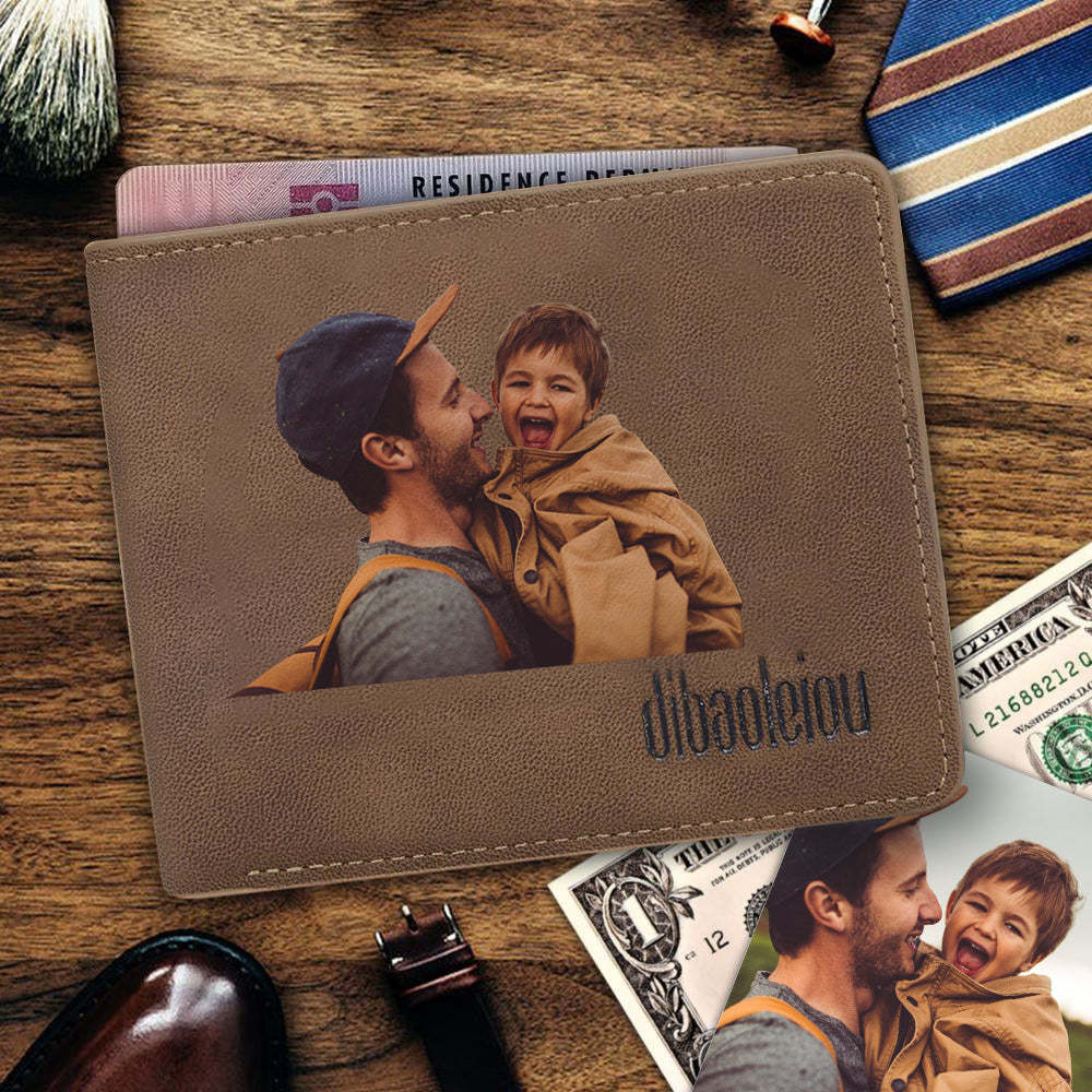 Father's Day Gift Custom Color Family Photo Wallet Personalized Engraved Text Gift for Him