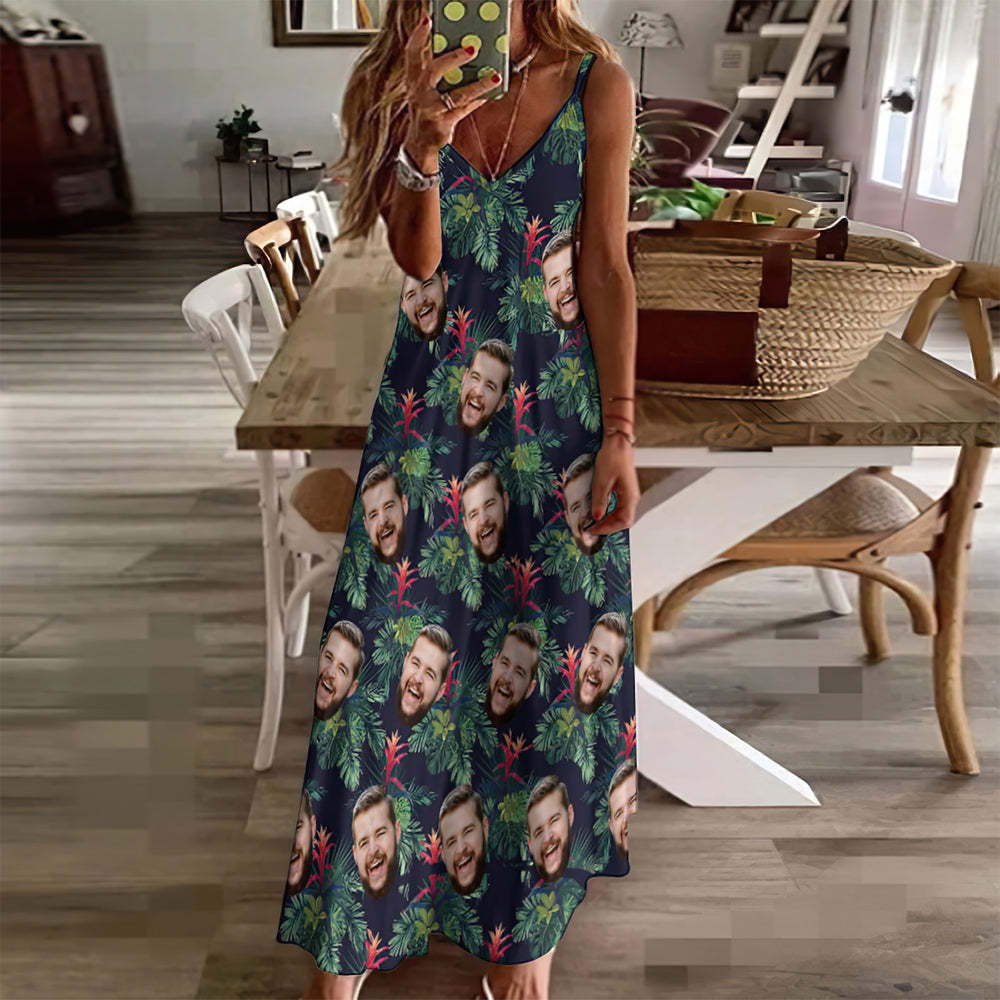 Custom Face Hawaiian Style Bromelia Long Dress And Shirt Couple Outfit - makephotopuzzleuk