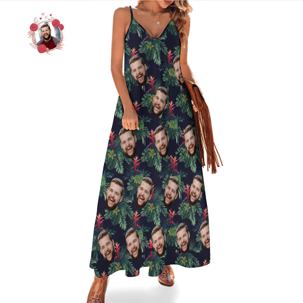 Custom Face Hawaiian Style Bromelia Long Dress And Shirt Couple Outfit - makephotopuzzleuk
