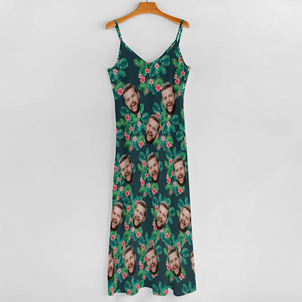 Custom Face Hawaiian Style Red Flowers Long Dress And Shirt Family Matching - makephotopuzzleuk
