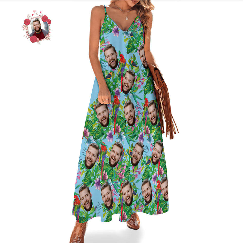 Custom Face Hawaiian Style Colorful Parrot Long Dress And Shirt Family Matching - makephotopuzzleuk