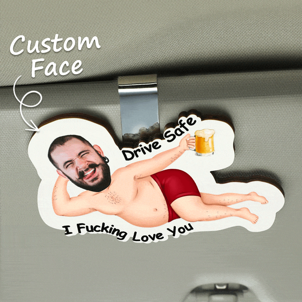 Personalized Photo Wooden Car Visor Clip Drive Safe I F*Cking Love You - Funny Valentines Day Gifts For Husband, Wife - makephotopuzzleuk