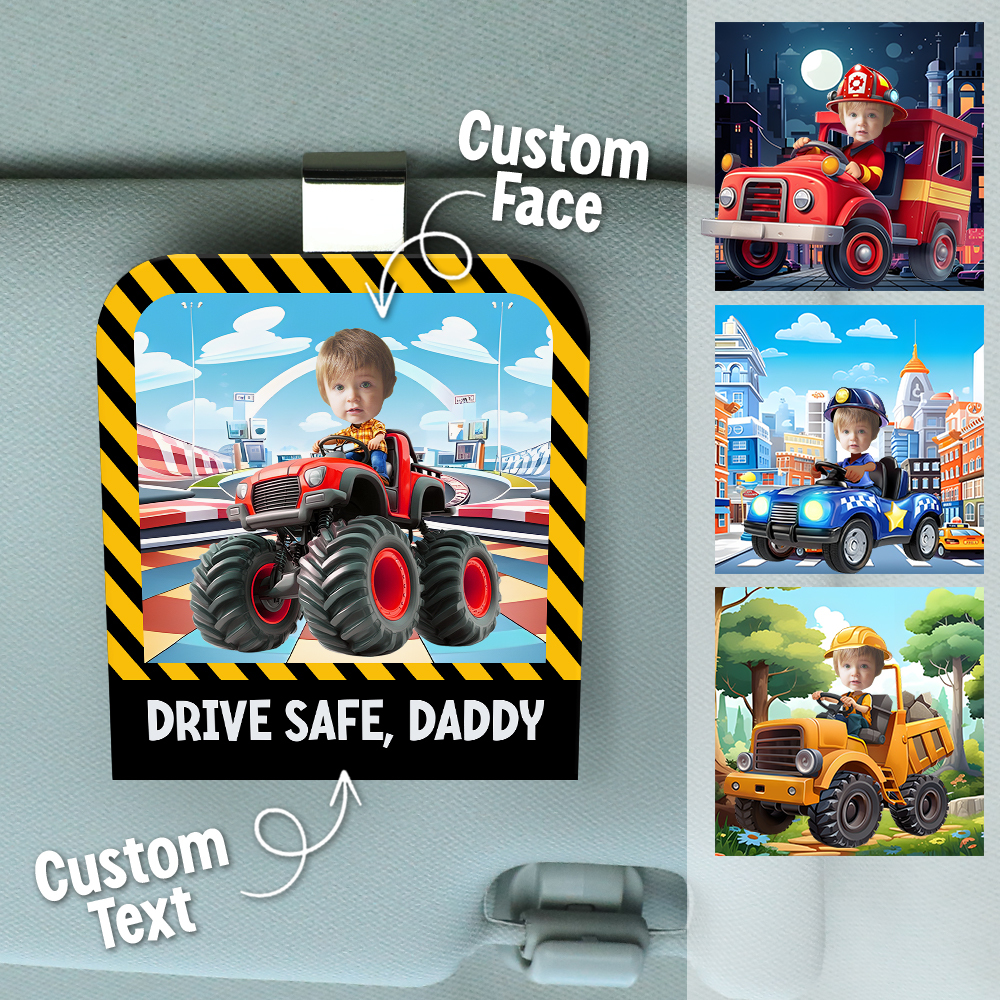 Personalized Photo Wooden Car Visor Clip Drive Safe, Daddy - makephotopuzzleuk
