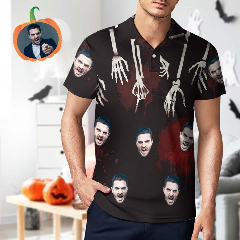 Men's Custom Funny Face Shirt Personalized Golf Shirts For Halloween Gift