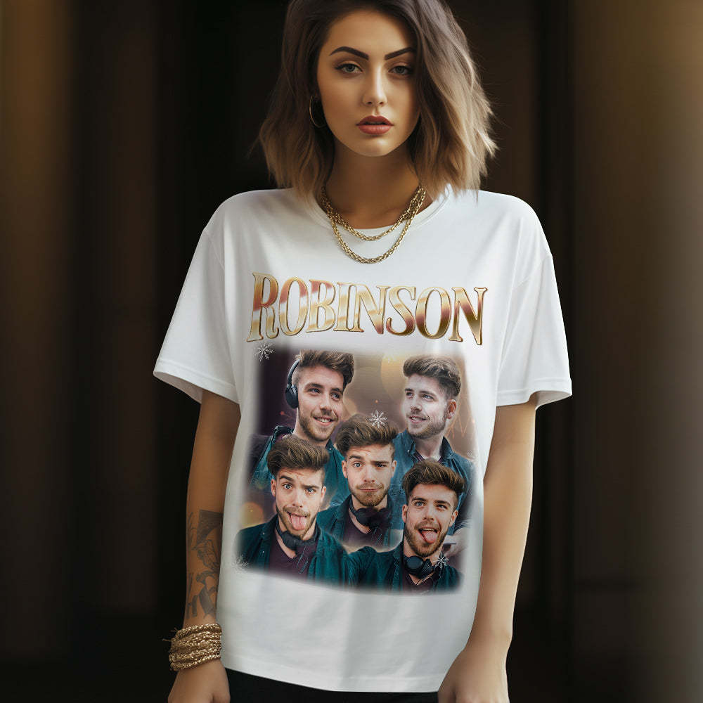Personalized Photo Vintage Tee Custom Name and Photo T-Shirt Vintage Couple T-shirt - makephotopuzzleuk