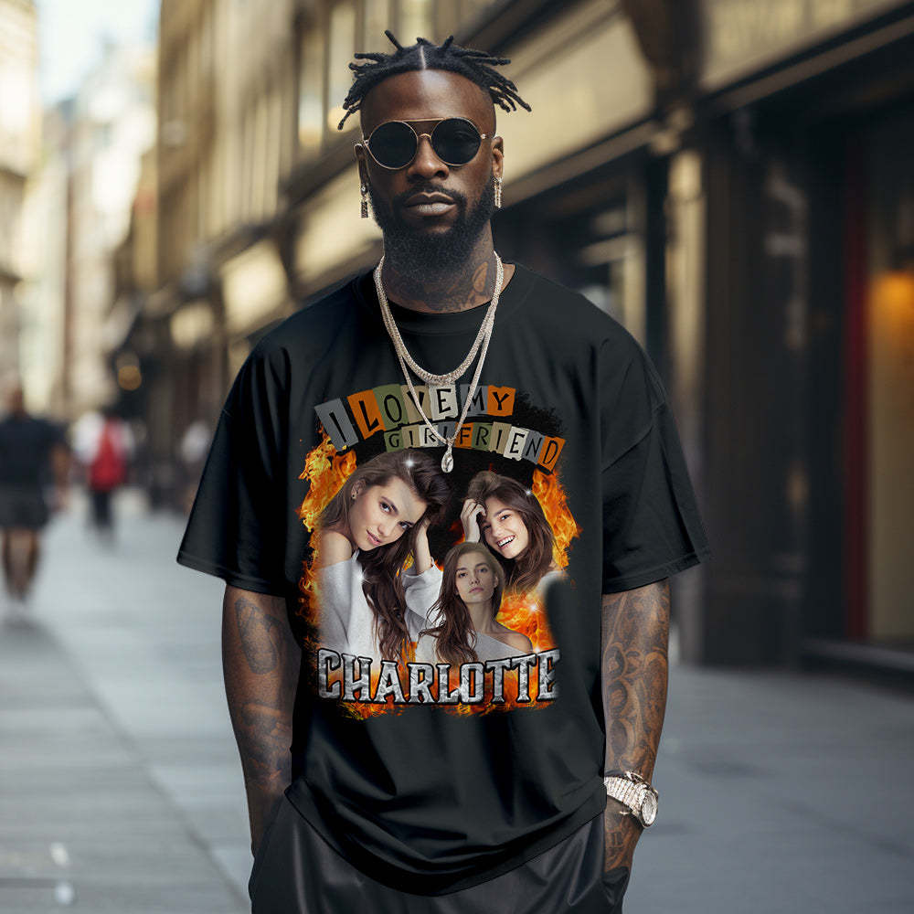 Custom Vintage Tee I Love My Girlfriend Shirt Personalized Name Shirt With Photo - makephotopuzzleuk