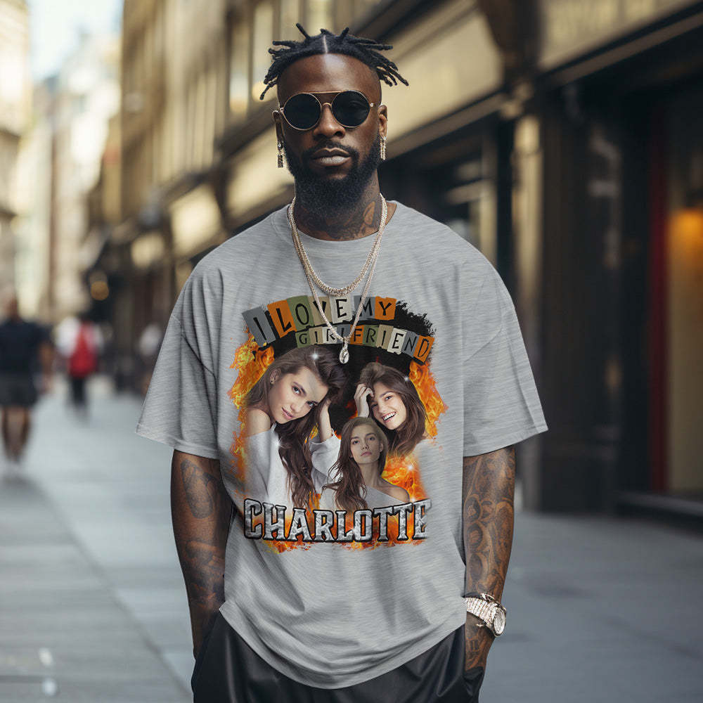 Custom Vintage Tee I Love My Girlfriend Shirt Personalized Name Shirt With Photo - makephotopuzzleuk