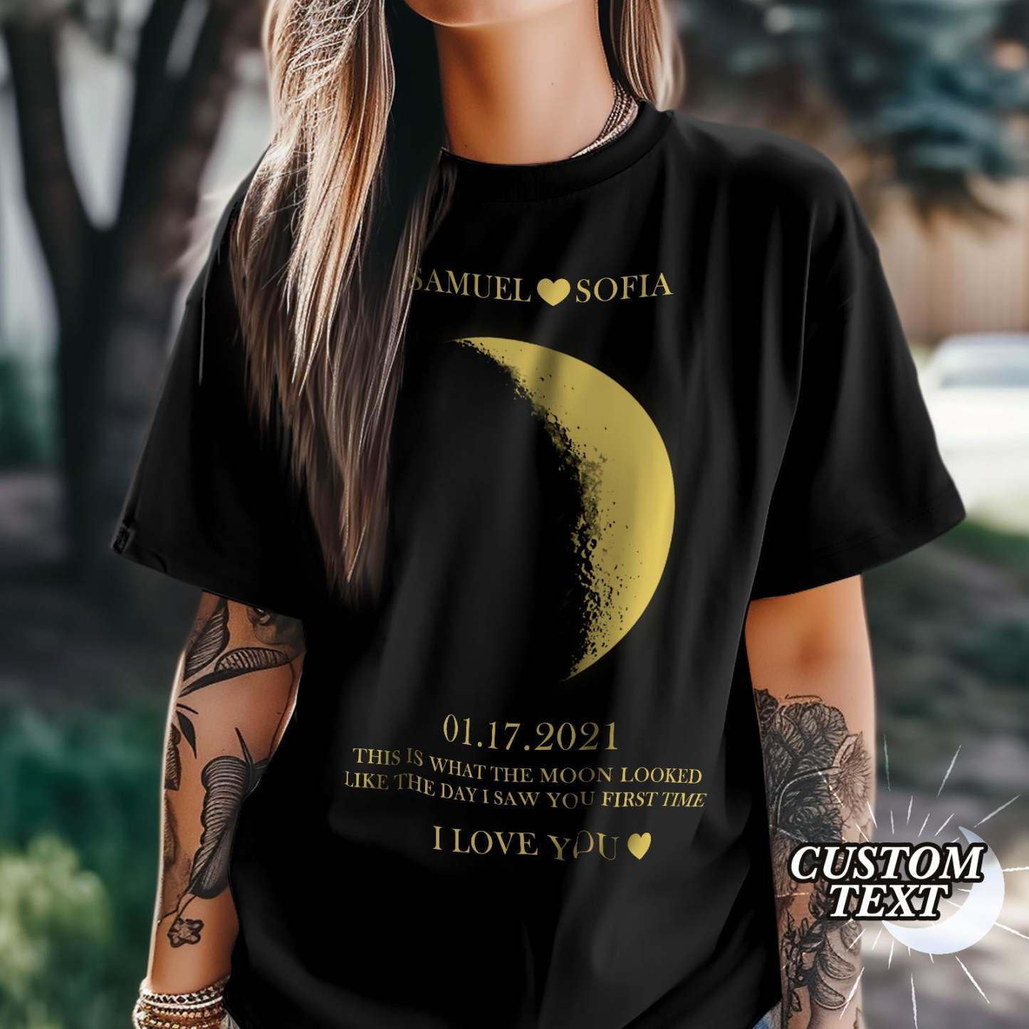 Custom Moon Phase and Names Tee Personalized T-shirt Gift