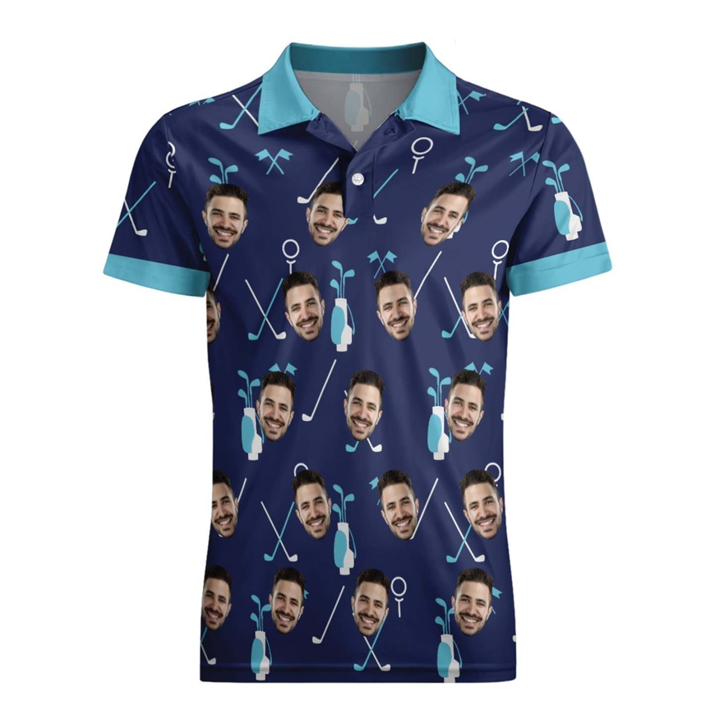 Custom Face Blue Polo Shirt For Men Personalized Golf Shirts - SantaSocks