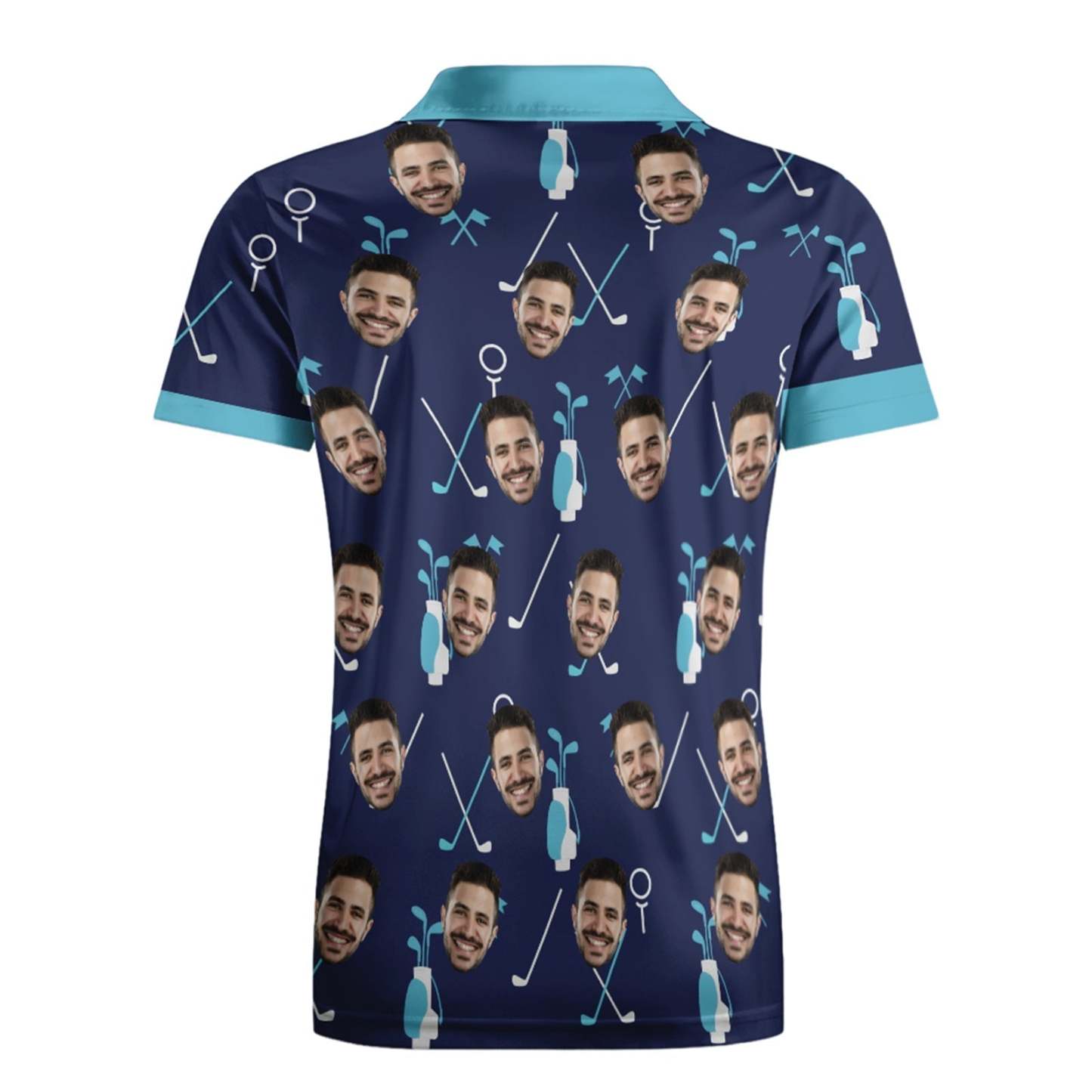 Custom Face Blue Polo Shirt For Men Personalized Golf Shirts - SantaSocks