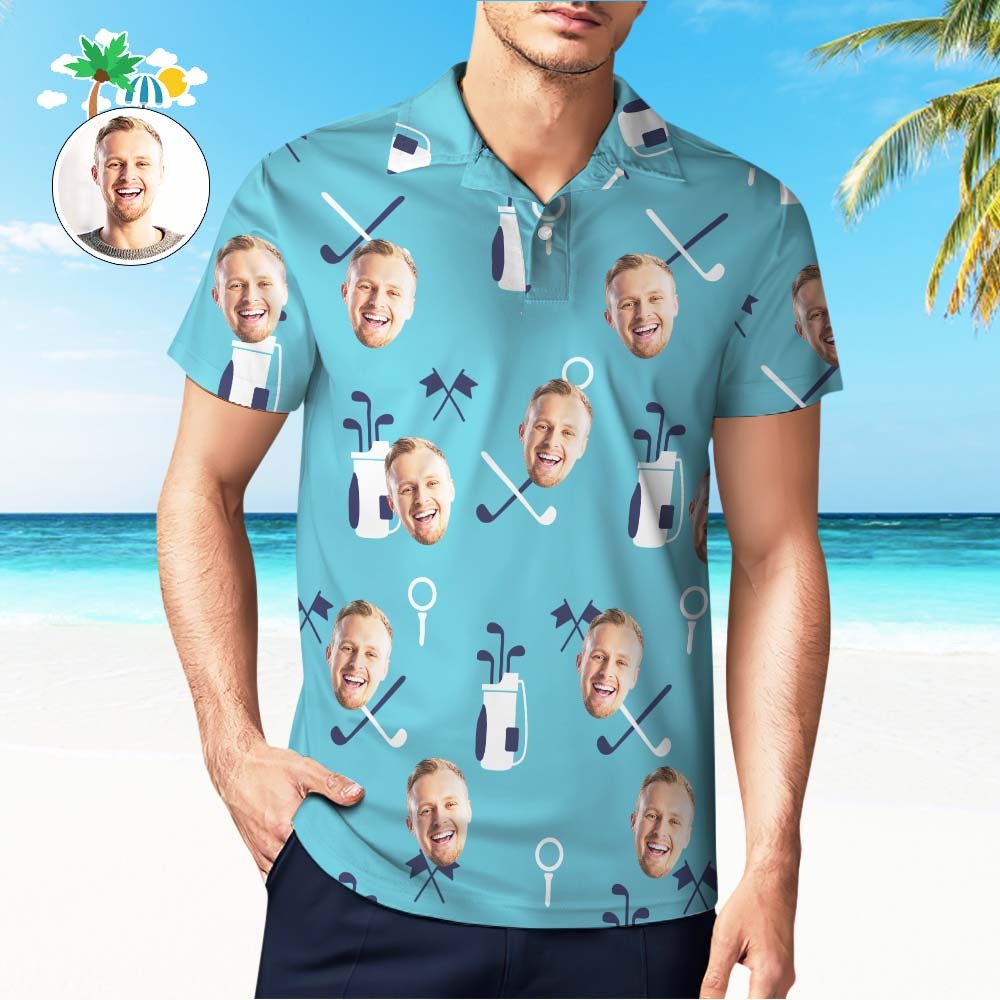 Custom Face Golf Polo Shirt Personalized Men's All Over Print Polo Shirt 6 Styles - makephotopuzzleuk