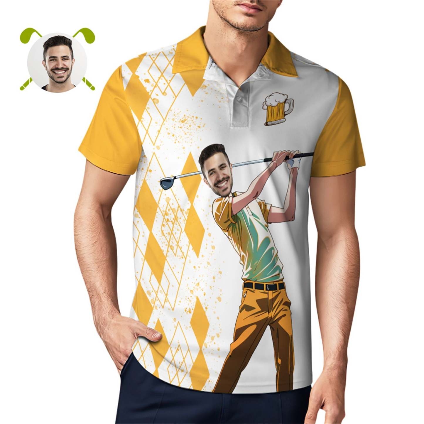 Custom Face Golf Polo Shirt Personalized Men's All Over Print Polo Shirt 6 Styles - makephotopuzzleuk