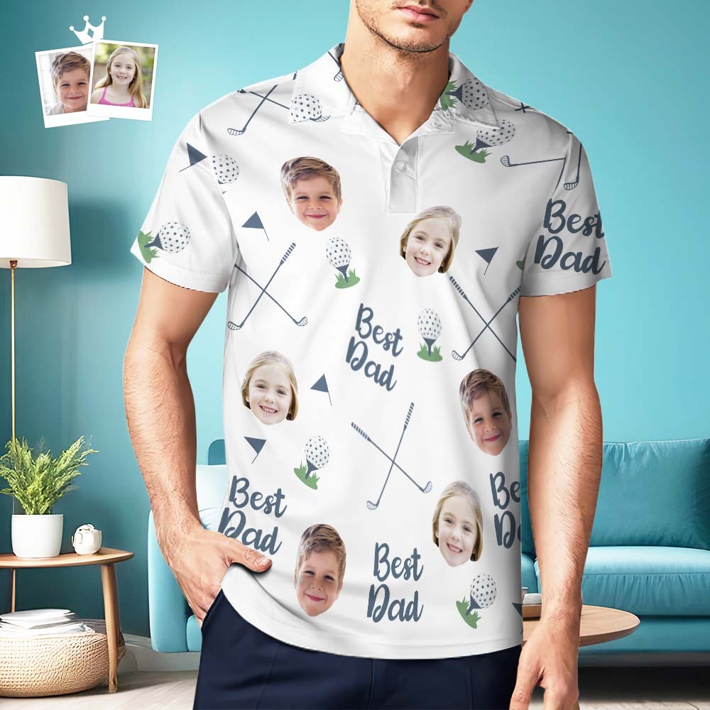 Best Dad By Par- Personalized Polo Shirt with Face, Customized Polo for Golfer, Great Gift for Dad, Father, Golf Gift for Men, Golf Shirt