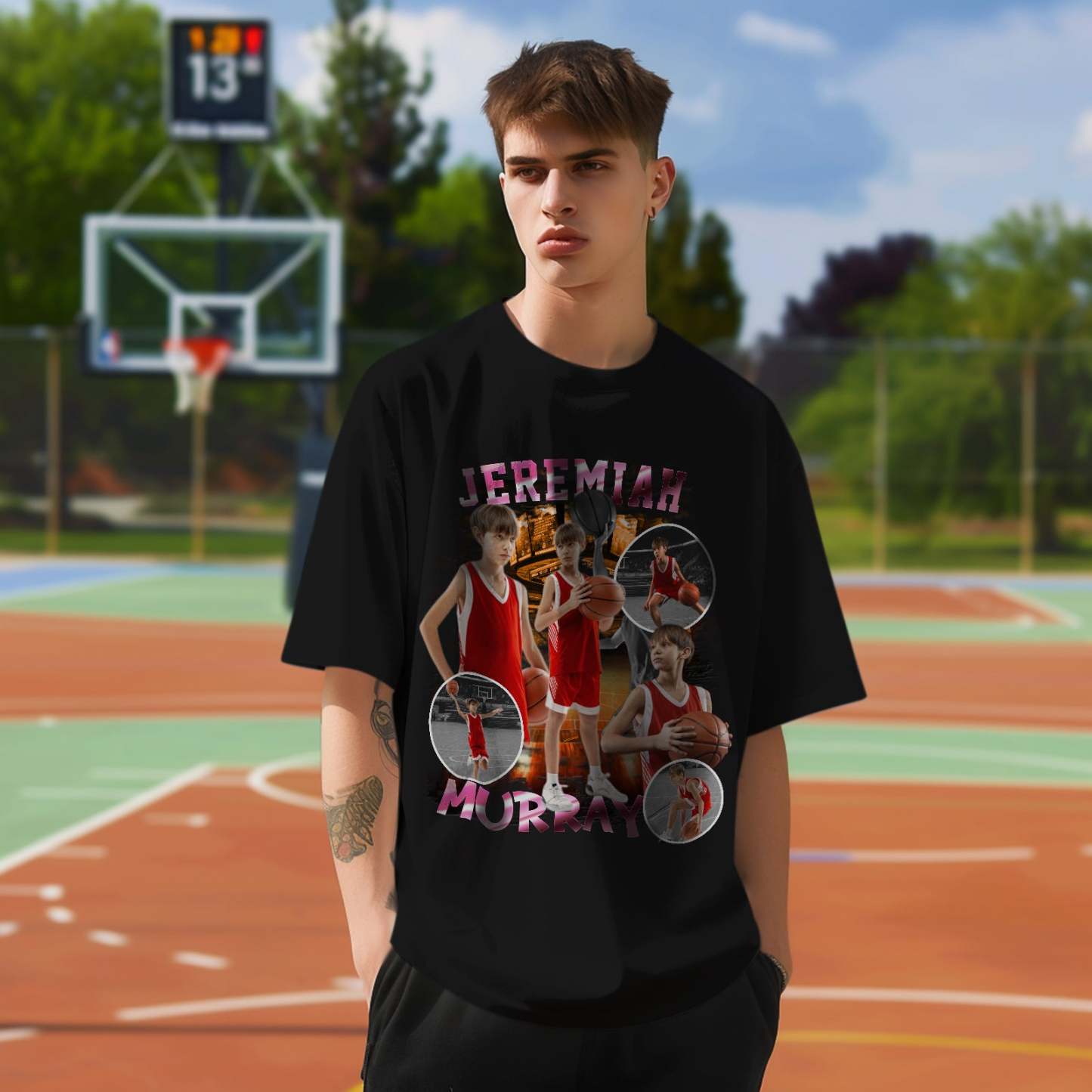 Custom Photo Vintage Tee Personalized Basketball T-Shirt Gift For Him - makephotopuzzleuk