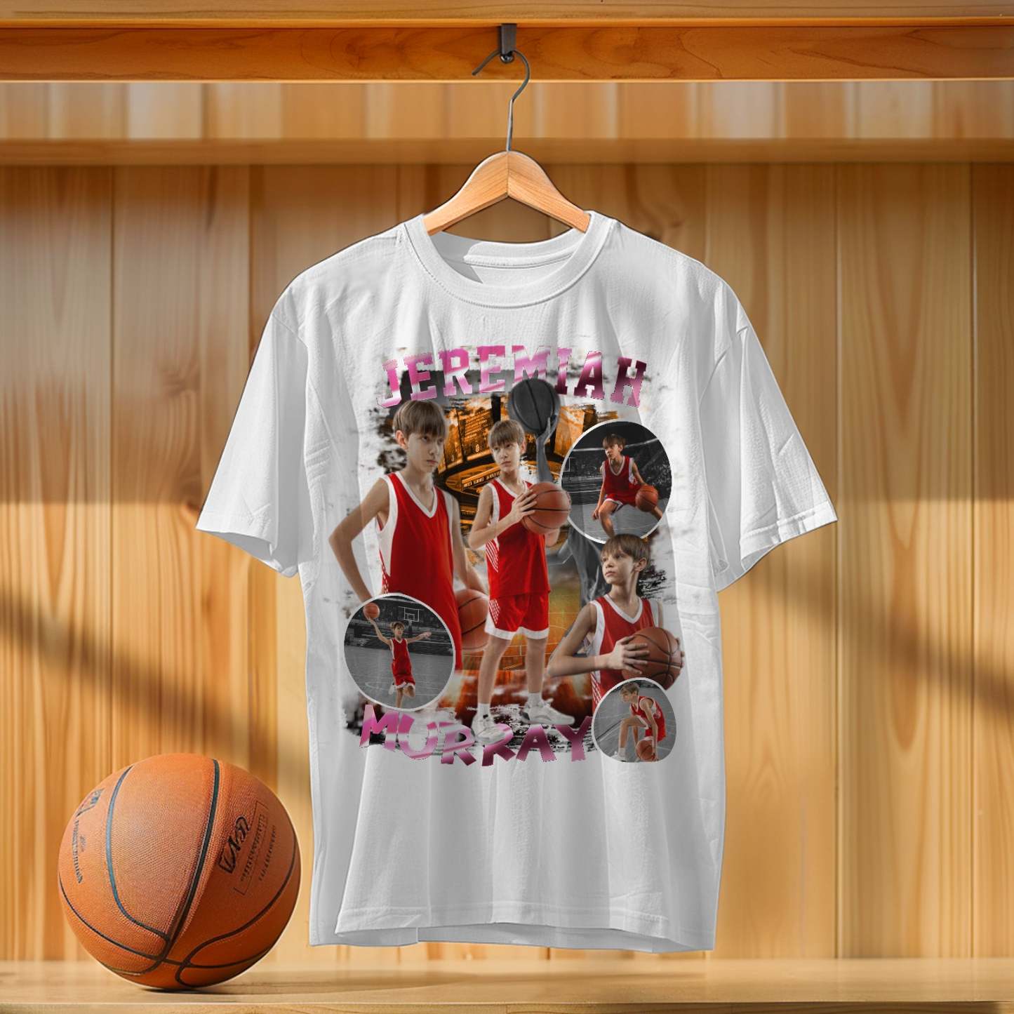 Custom Photo Vintage Tee Personalized Basketball T-Shirt Gift For Him - makephotopuzzleuk