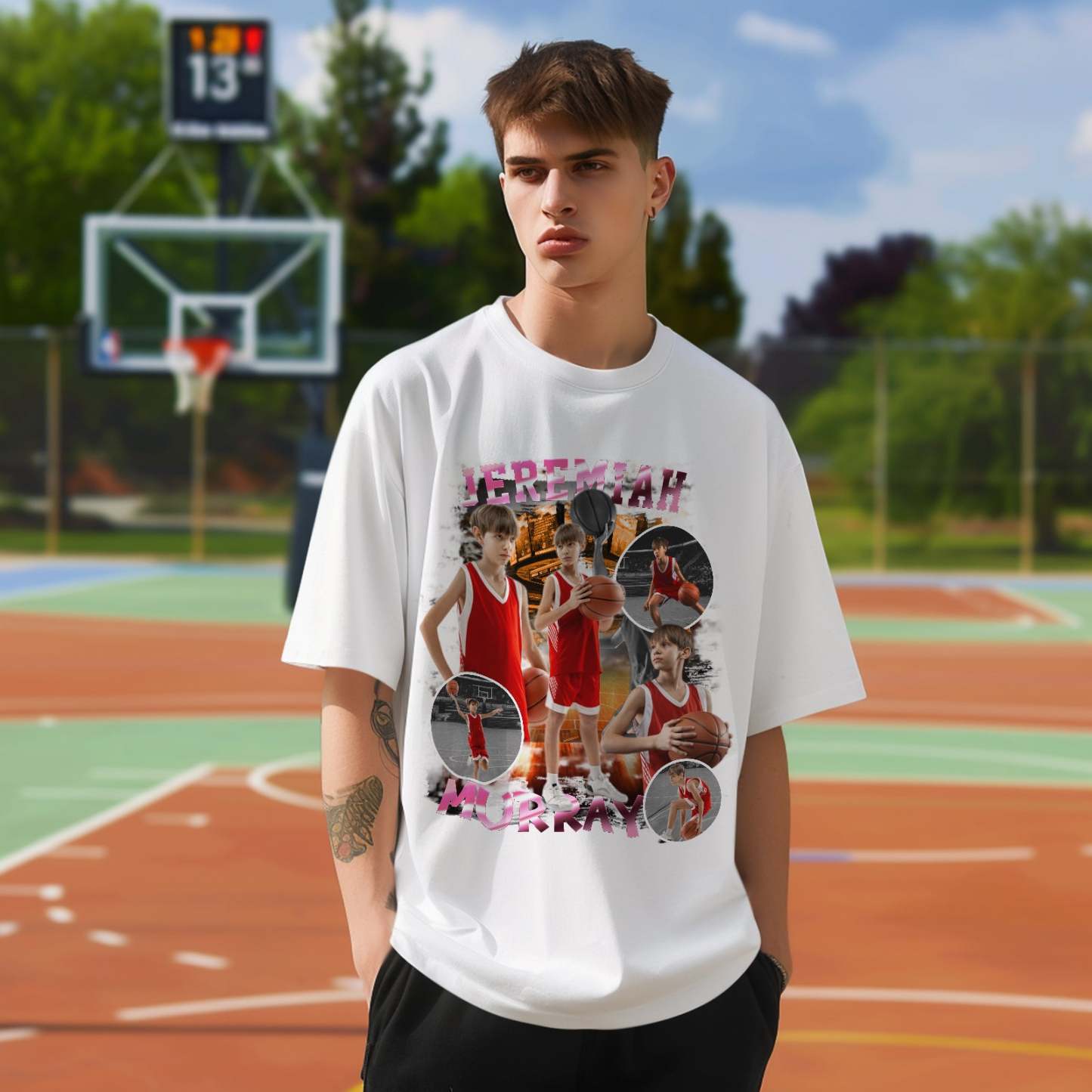 Custom Photo Vintage Tee Personalized Basketball T-Shirt Gift For Him - makephotopuzzleuk