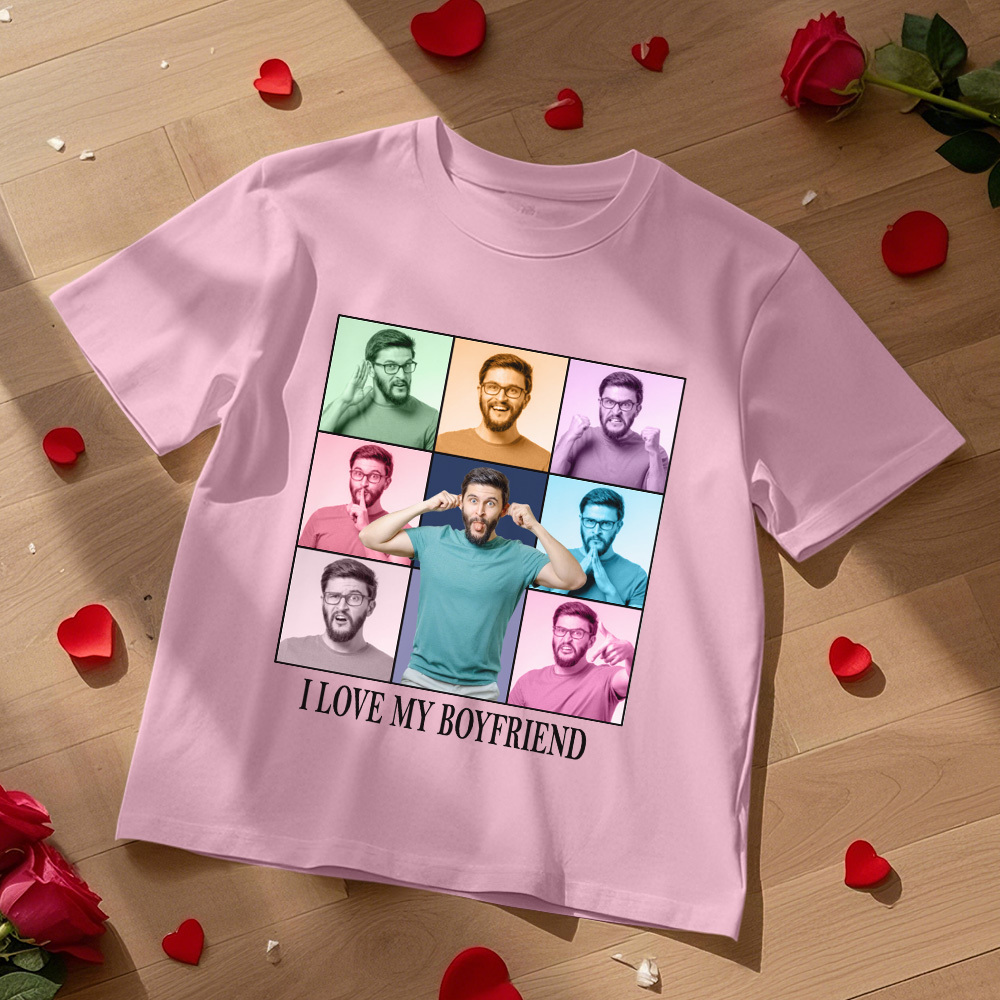 Custom Photo Printing T-shirt Personalized I Love My Girlfriend Boyfriend Photo T shirt - makephotopuzzleuk