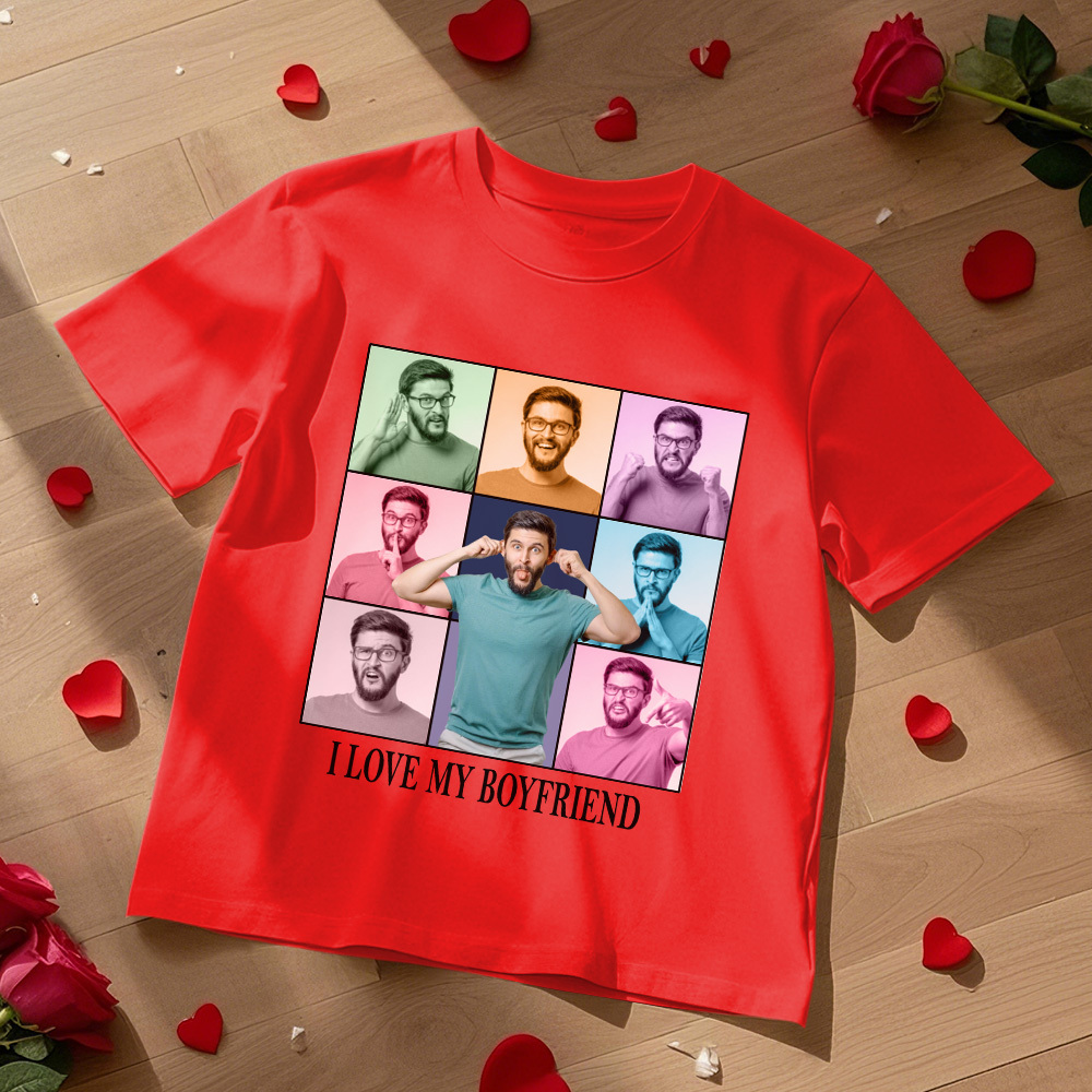 Custom Photo Printing T-shirt Personalized I Love My Girlfriend Boyfriend Photo T shirt - makephotopuzzleuk
